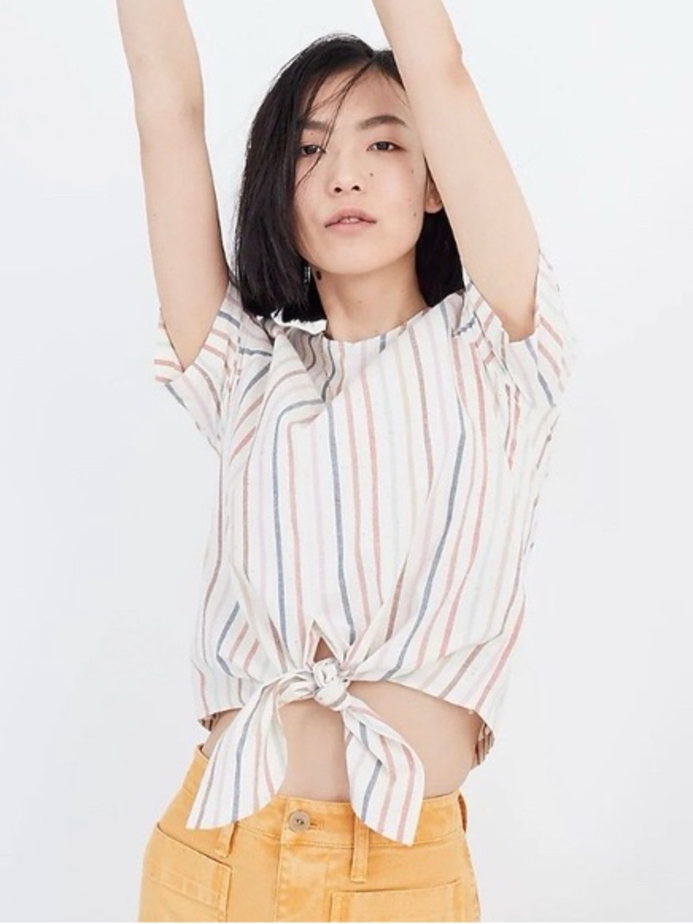 Madewell Rainbow Stripe Tie-Front Button-Back Top